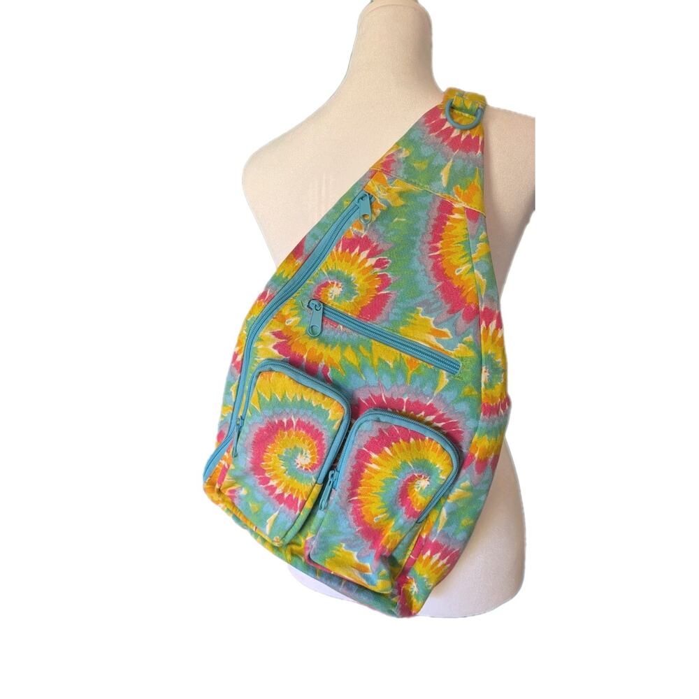 Tie-Dye Multicolor Sling Crossbody Bag, Medium, Zip Closure, Pocketed